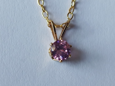 gold plated silver chain with 5 mm pink zirconia pendant-anchor chain 45 cm